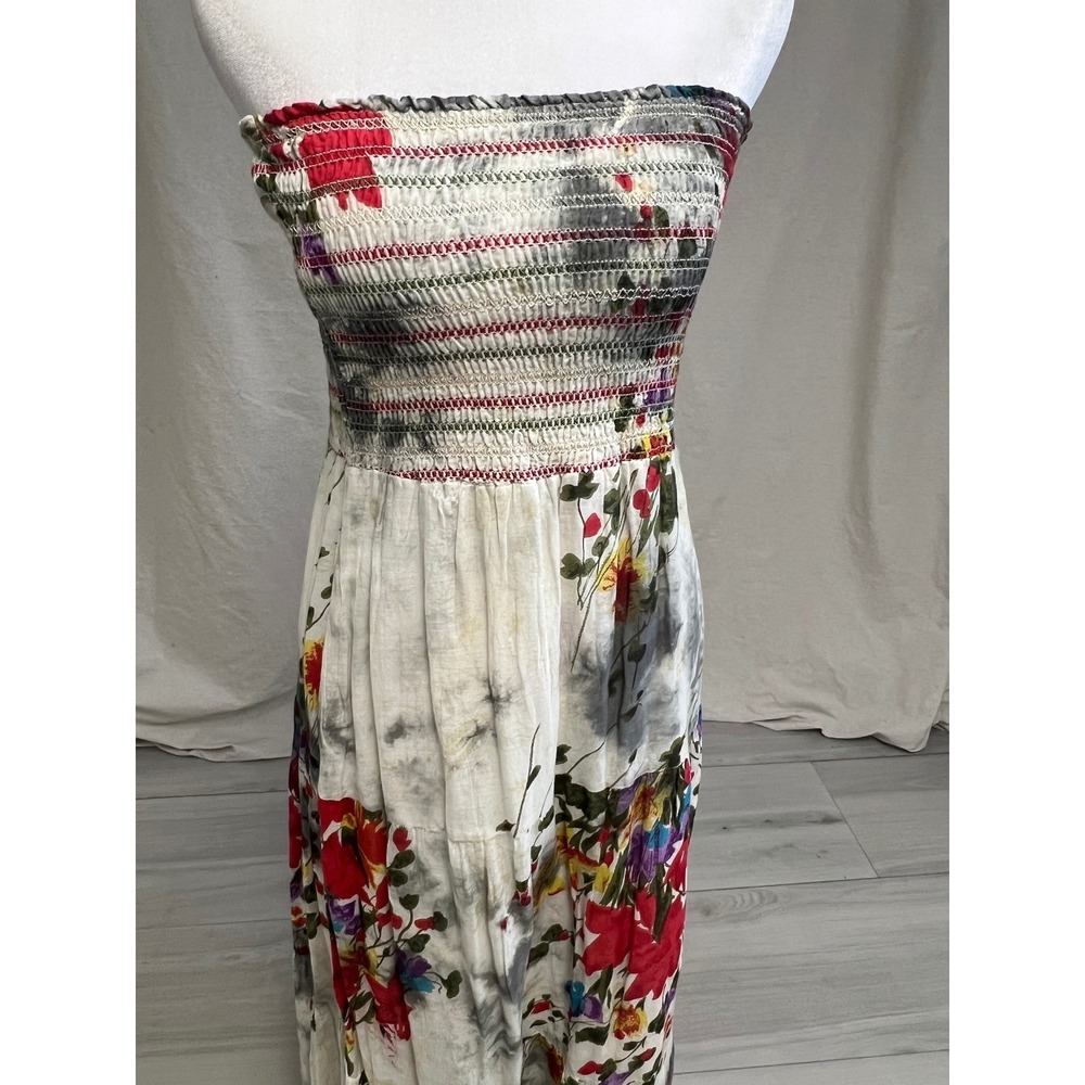 J.A.K. Floral Strapless Maxi‎ Dress Women Sz M Smocked Tie Dye Boho Cottagecore